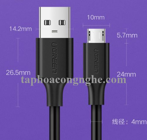 Ugreen 60223 3M micro usb 2.0 màu Trắng Cáp hỗ trợ sạc nhanh và truyền dữ liệu US289 30060223